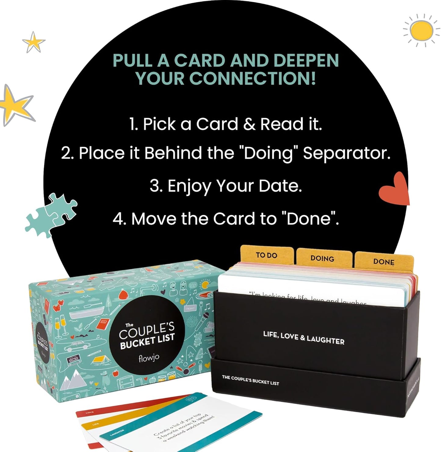 Flowjo Couple's Bucket List - The Couple Games - Couple Cards Date Night Gifts - 100 Romantic & Adventurous Couples Date Ideas - Reconnect, Bond, and Ignite The Spark of Deeper Love!