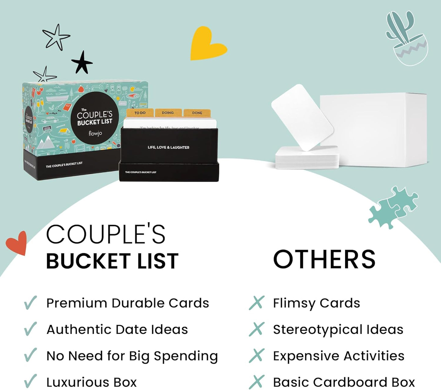 Flowjo Couple's Bucket List - The Couple Games - Couple Cards Date Night Gifts - 100 Romantic & Adventurous Couples Date Ideas - Reconnect, Bond, and Ignite The Spark of Deeper Love!